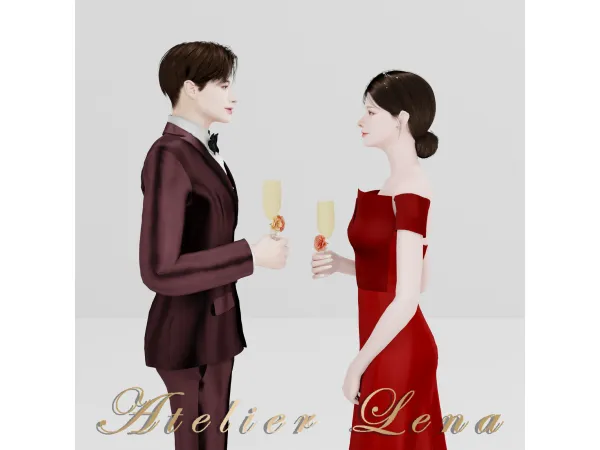 Mix [Atelier Lena] Party Champagne Pose Set by Atelier Lena - The Sims 4 Custom Content
