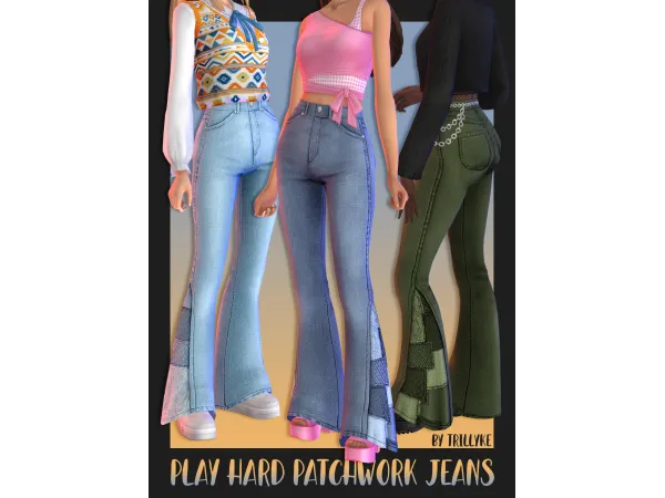 Maxis Match Play Hard Patchwork Jeans by Trillyke - The Sims 4 Custom Content