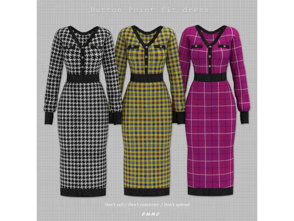 Alpha Button Point fit dress by euno sims - The Sims 4 Custom Content
