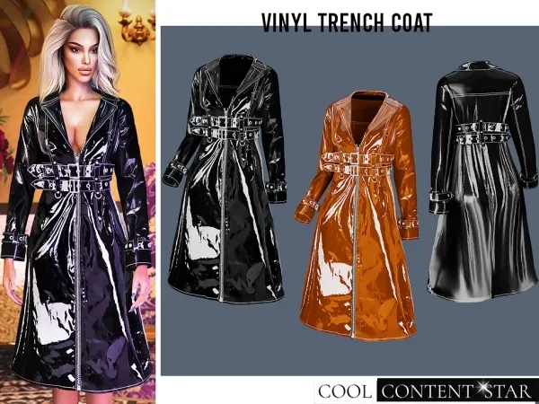 Alpha Vinyl Trench Coat by cool_content_star - The Sims 4 Custom Content