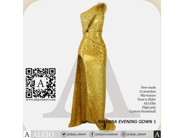 Alpha Brianna Evening Gown 1 by Alejo Sims 4 - The Sims 4 Custom Content