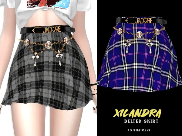 Alpha Xilandra Belted Skirt by grafity-cc - The Sims 4 Custom Content