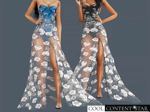 Alpha Shanina Shaik'S Thigh split Floral Dress cool_content_star by cool_content_star - The Sims 4 Custom Content