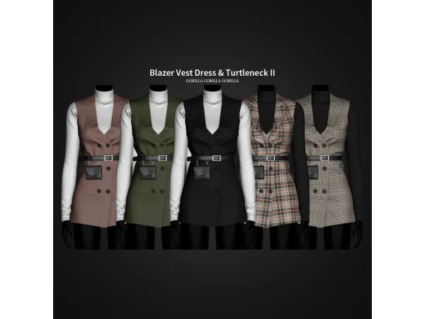 Alpha Blazer Vest Dress Turtleneck II by Gorilla Gorilla Gorilla - The Sims 4 Custom Content