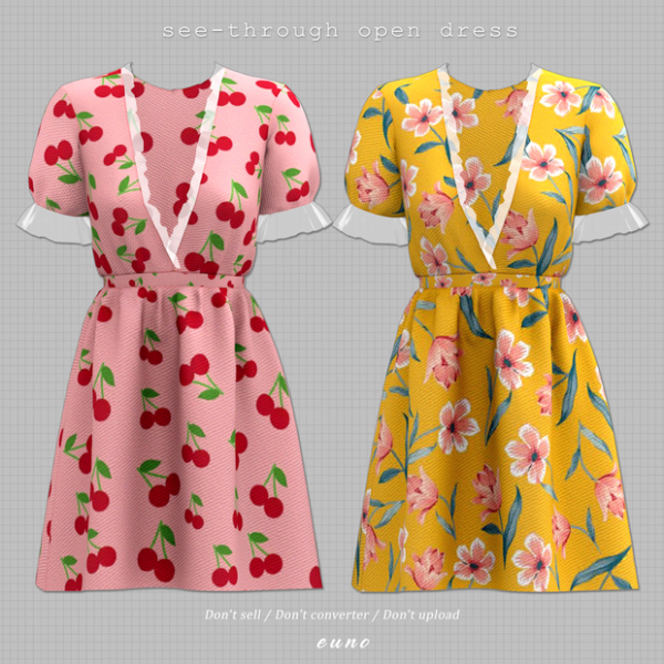 Alpha see through open dress by euno - The Sims 4 Custom Content