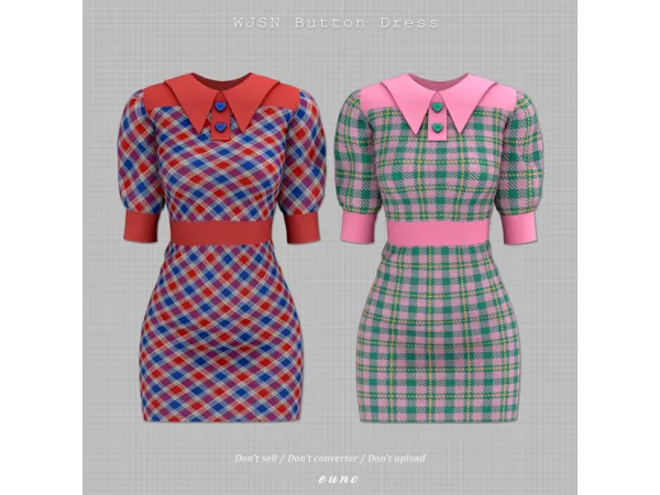 Alpha WJSN button dress by eunosims - The Sims 4 Custom Content