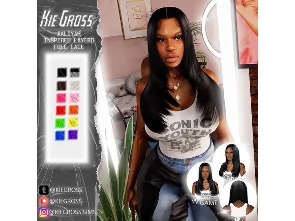 Alpha Aaliyah inspired layerd full lace - The Sims 4 Custom Content