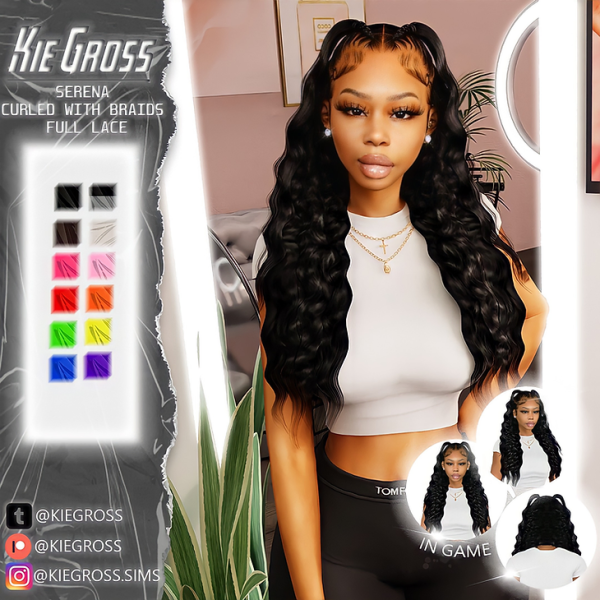 Alpha Serena curled with braids full lace by simsfinds - The Sims 4 Custom Content