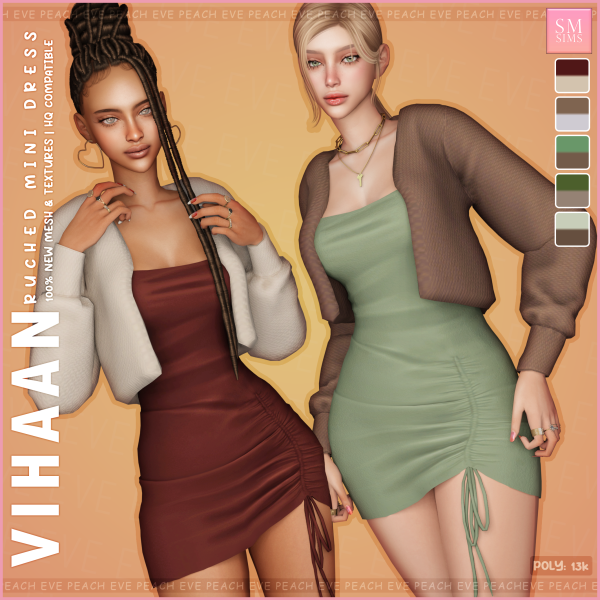 Alpha PEACH Vihaan Ruched Mini Dress by smsims - The Sims 4 Custom Content