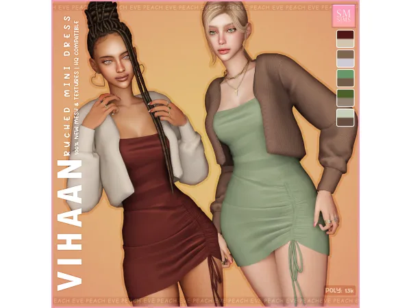 Alpha PEACH Vihaan Ruched Mini Dress by SM Sims - The Sims 4 Custom Content
