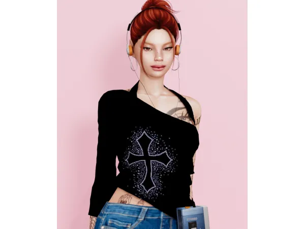 Alpha [TINA SIMS] Half Sleeve Strap T Shirt - The Sims 4 Custom Content