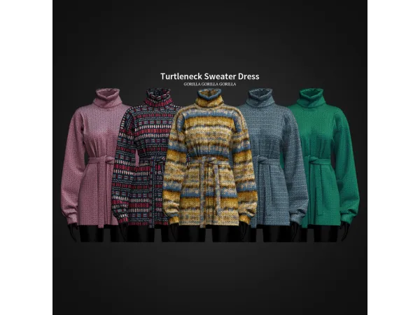 Alpha Turtleneck Sweater Dress by Gorilla Gorilla Gorilla - The Sims 4 Custom Content
