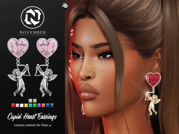 Alpha November Cupid Heart Earrings - The Sims 4 Custom Content