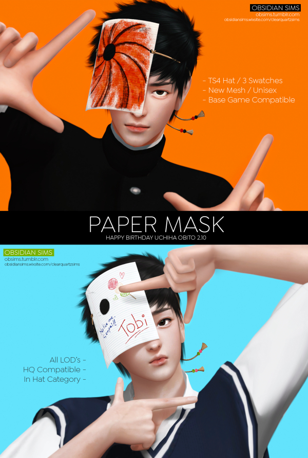 Alpha PAPER MASK New mesh HBD UCHIHA OBITO 2102023 by simsfinds - The Sims 4 Custom Content