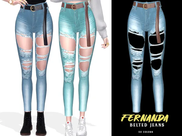 Alpha Fernanda Belted Jeans by grafity-cc - The Sims 4 Custom Content