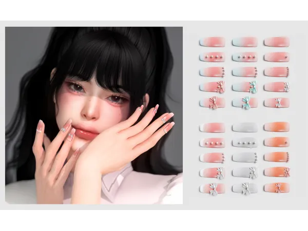 Alpha Pearl Bowknot Nails by Chih - The Sims 4 Custom Content