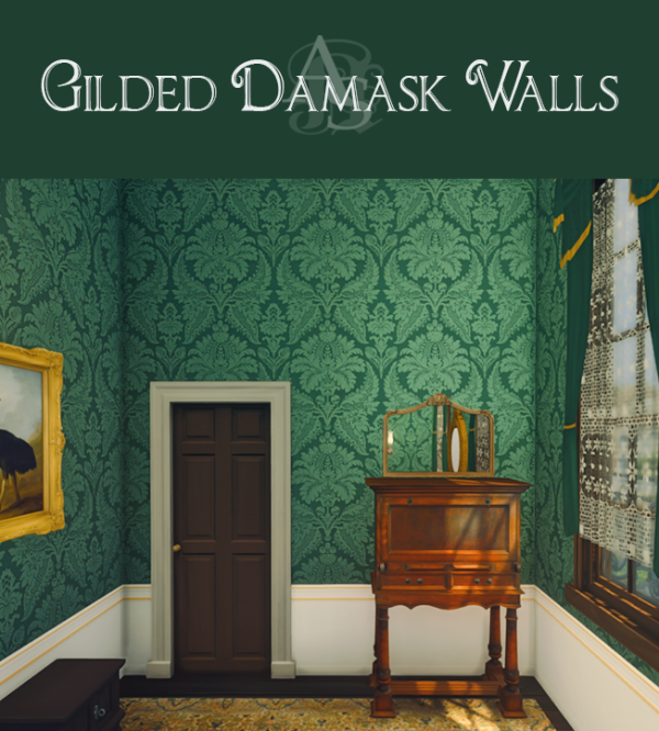 Mix [TS4CC] GILDED DAMASK WALLPAPERS by simsfinds - The Sims 4 Custom Content