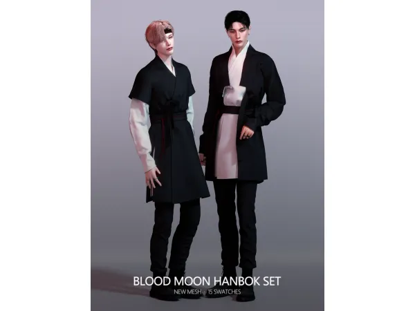 Alpha Blood Moon Hanbok Set by RONA_SIMS - The Sims 4 Custom Content
