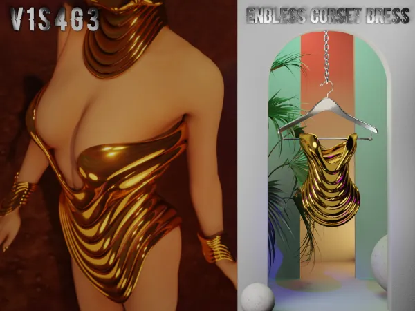 Alpha DYER X VISAGE Endless Corset Dress by v1s4g3 - The Sims 4 Custom Content
