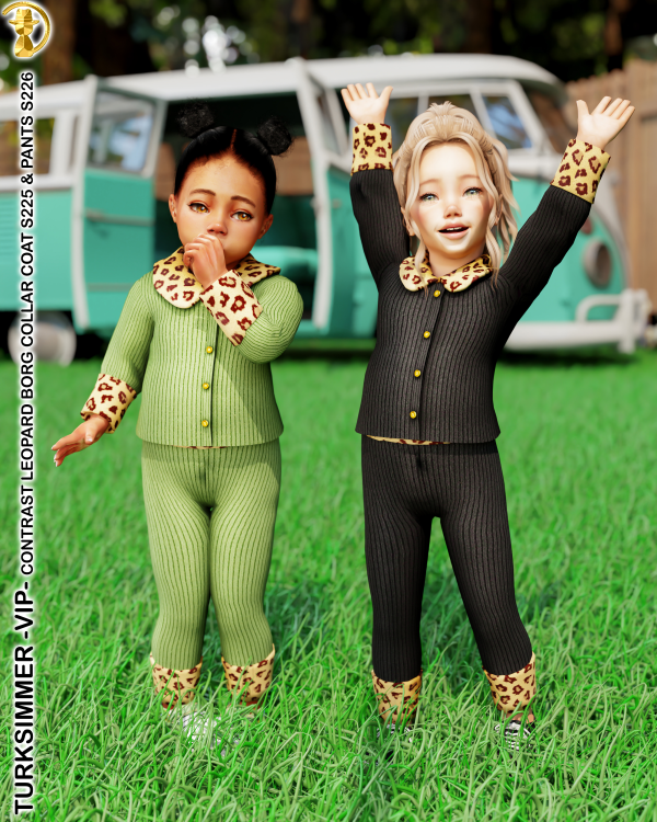 Alpha Contrast Leopard Borg Collar Coat S225 Pants S226 by daphsmods - The Sims 4 Custom Content