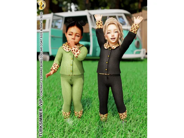 Alpha Contrast Leopard Borg Collar Coat S225 Pants S226 by turksimmer - The Sims 4 Custom Content