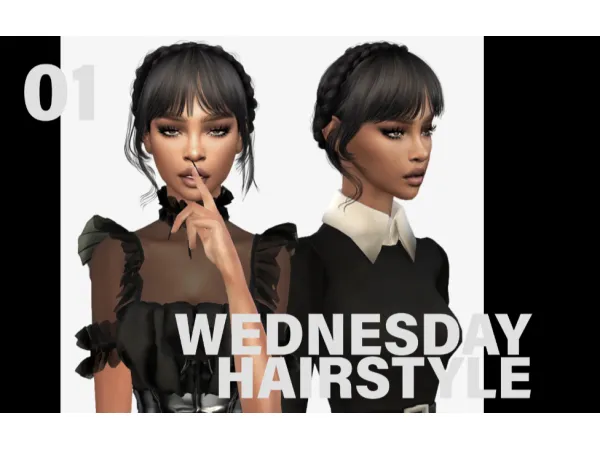 Alpha Wednesday Hairstyle by LeahLilith - The Sims 4 Custom Content