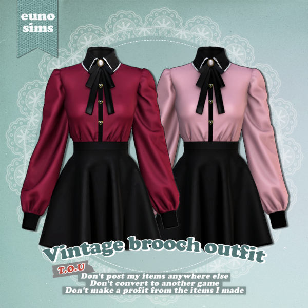Alpha Vintage brooch outfit by euno - The Sims 4 Custom Content