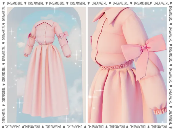 Alpha [ DREAMGIRL ] PUFFER JACKET WITH BOWS LONG SKIRT - The Sims 4 Custom Content