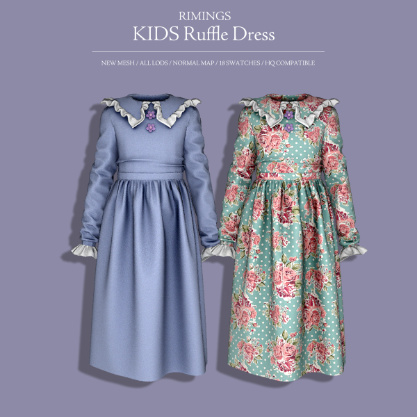 Alpha [RIMINGS] KIDS Ruffle Dress (PUBLIC) by simsfinds - The Sims 4 Custom Content