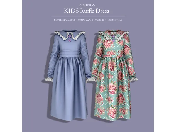 Alpha [RIMINGS] KIDS Ruffle Dress (PUBLIC) by RIMINGS - The Sims 4 Custom Content