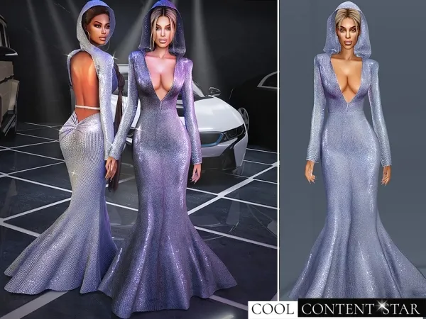 Alpha Hooded Sequin Gown - The Sims 4 Custom Content