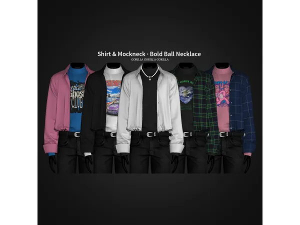 Alpha Shirt Mockneck Bold Ball Necklace by Gorilla Gorilla Gorilla - The Sims 4 Custom Content