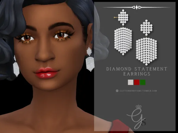 Mix Diamond Statement Earrings by Glitterberry Sims - The Sims 4 Custom Content