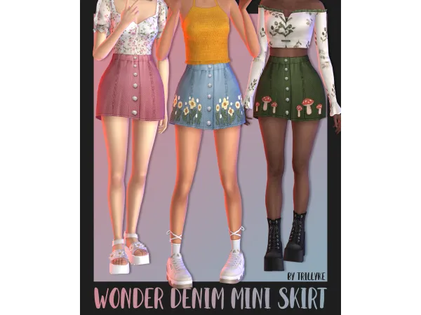 Maxis Match Wonder Denim Mini Skirt by Trillyke - The Sims 4 Custom Content