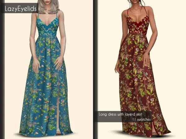 Alpha Long dress with layerd skirt - The Sims 4 Custom Content