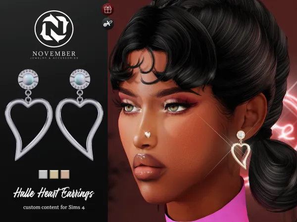 Alpha November Halle Heart Earrings - The Sims 4 Custom Content