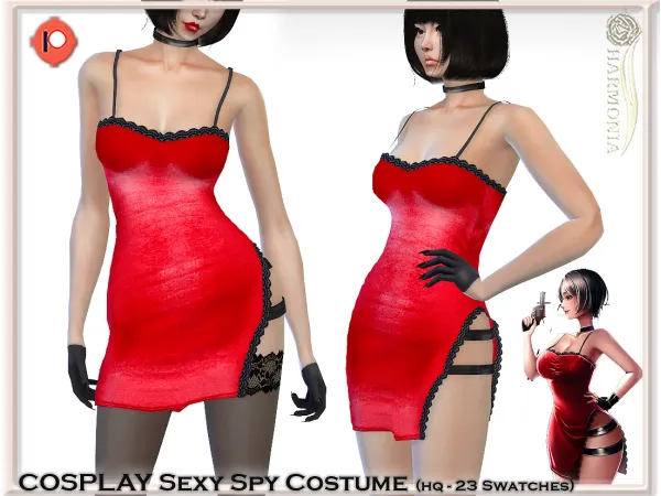 Alpha COSPLAY SEXY SPY COSTUME (lace stocking and stockingless option) by Harmonia's Secret - The Sims 4 Custom Content