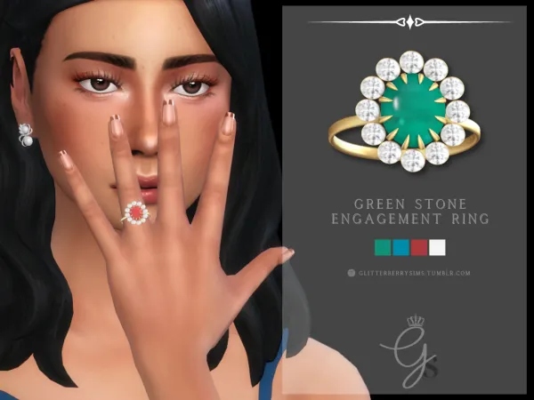 Mix Green Stone Engagement Ring by Glitterberry Sims - The Sims 4 Custom Content