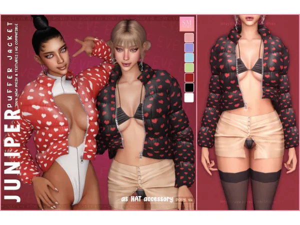 Alpha PEACH Juniper Puffer Jacket Accessory by SMSims - The Sims 4 Custom Content