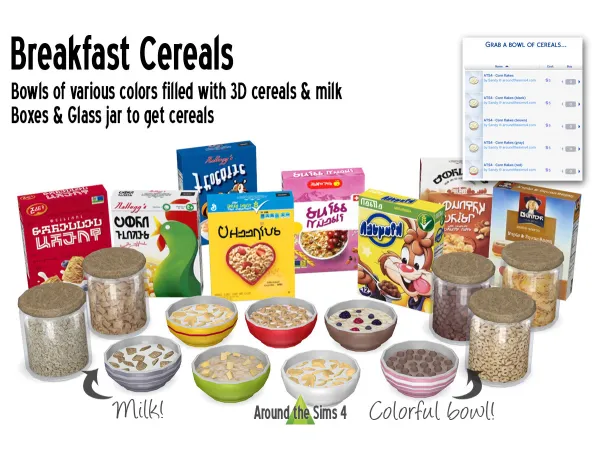 Maxis Match Around Breakfast cereals - The Sims 4 Custom Content