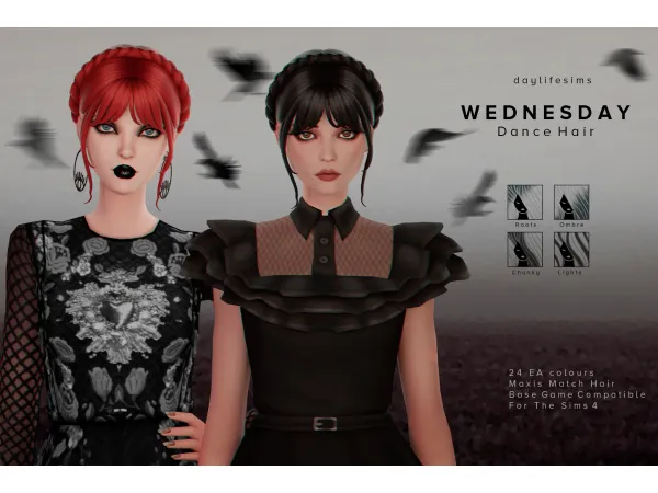 Maxis Match WEDNESDAY DANCE HAIR by Daylife Sims - The Sims 4 Custom Content