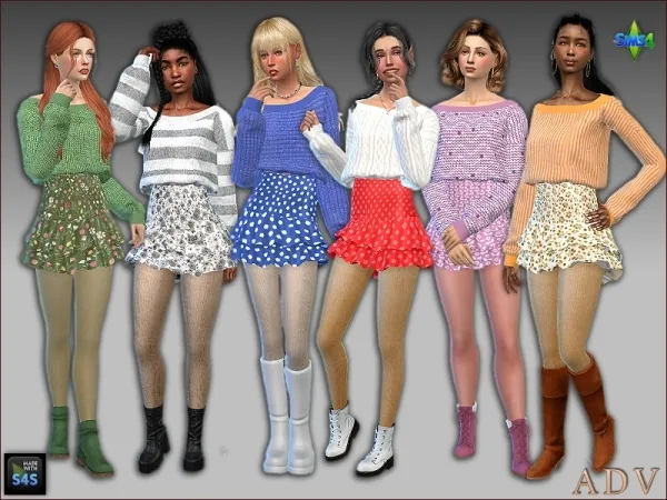 Alpha Skirts and sweaters for teens and young adults - The Sims 4 Custom Content