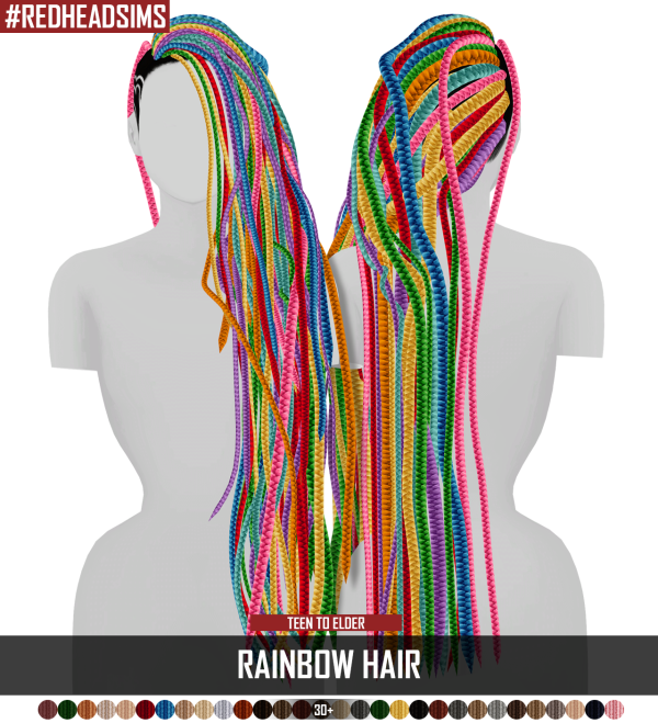 Alpha RAINBOW HAIR by redheadsims - The Sims 4 Custom Content