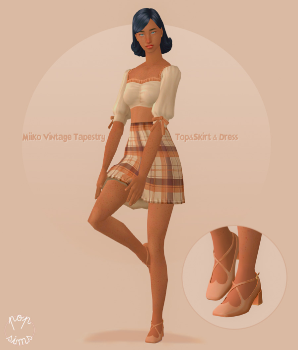 4t2 miikocc Vintage Tapestry TopSkirt Outfit Dress by simsfinds - The Sims 2 Custom Content