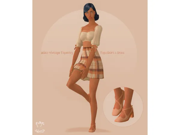4t2 miikocc Vintage Tapestry TopSkirt Outfit Dress - The Sims 2 Custom Content
