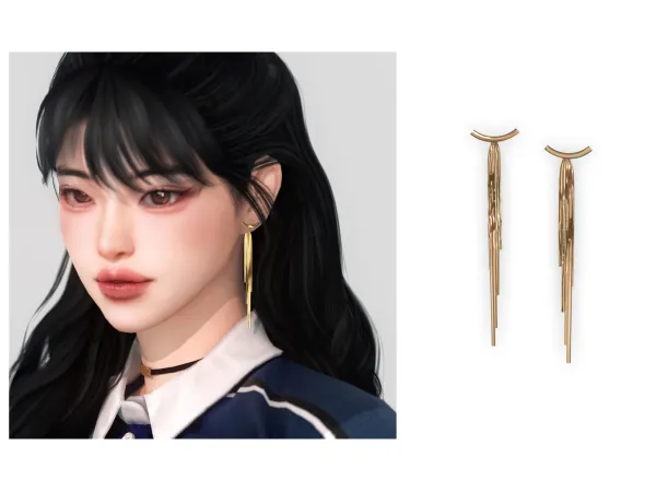 Alpha Gold Tassel Earrings by Chih - The Sims 4 Custom Content