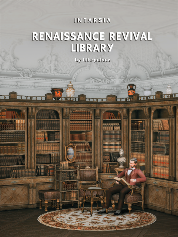 Mix INTARSIA Renaissance Revival Library by simsfinds - The Sims 4 Custom Content