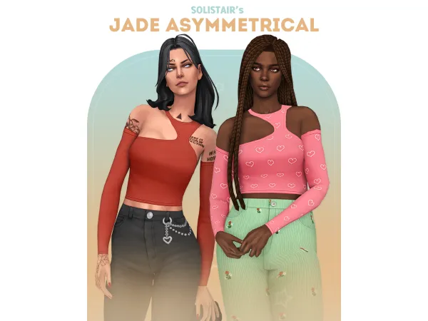 Maxis Match Jade Asymmetrical Top by Solistair - The Sims 4 Custom Content