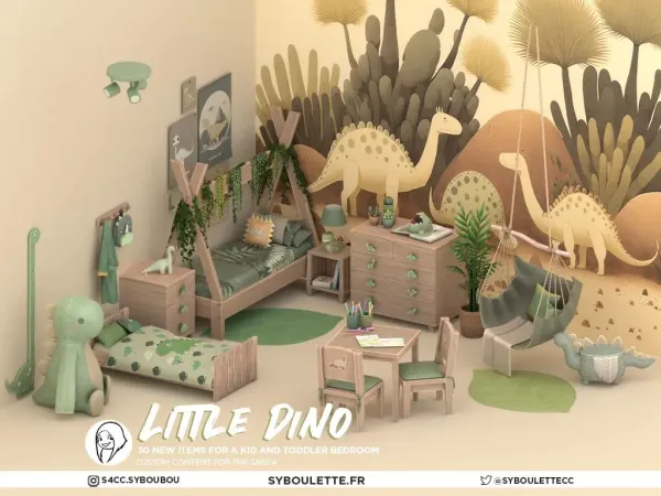 Mix LITTLE DINO KID BEDROOM SIMS 4 by syboulette - The Sims 4 Custom Content