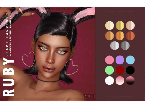 Alpha HONEY Ruby Heart Earrings - The Sims 4 Custom Content